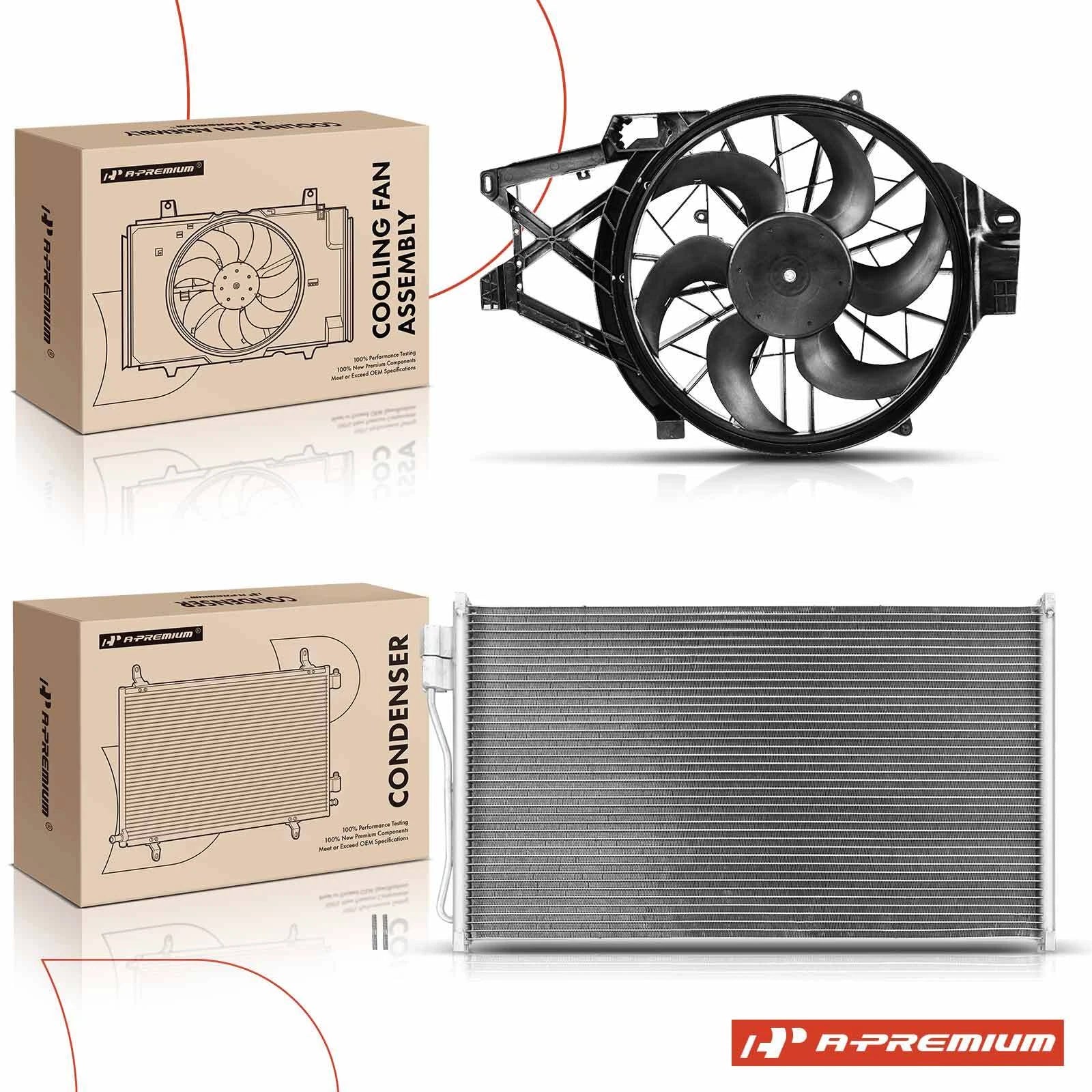 AC condenser and cooling fan assembly kit for Ford Mustang (1999–2004)