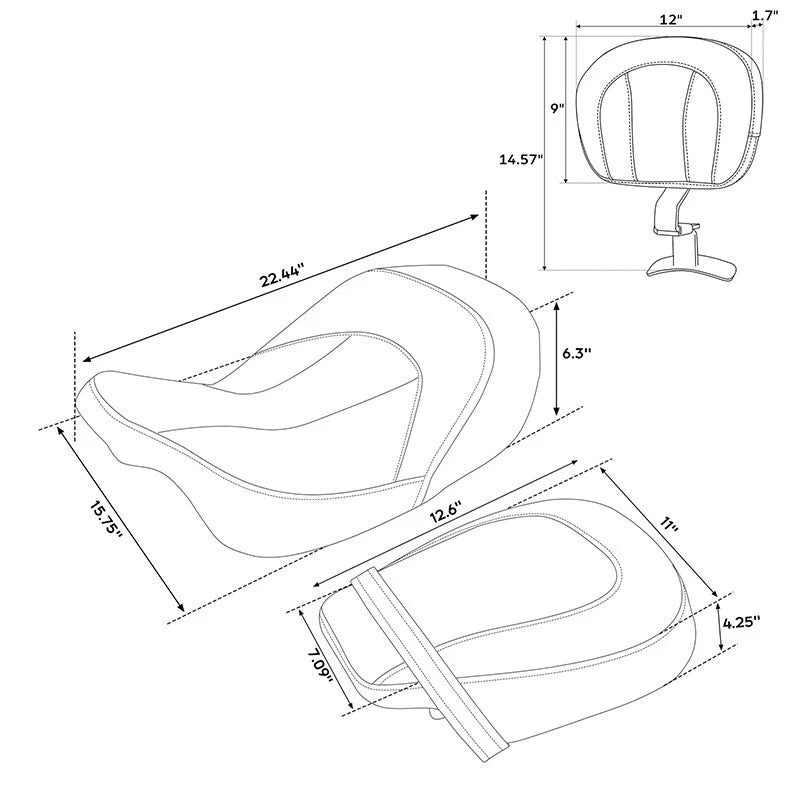 Driver Passenger Seat Backrest Pad for Harley Street Road Glide (2009–2023)