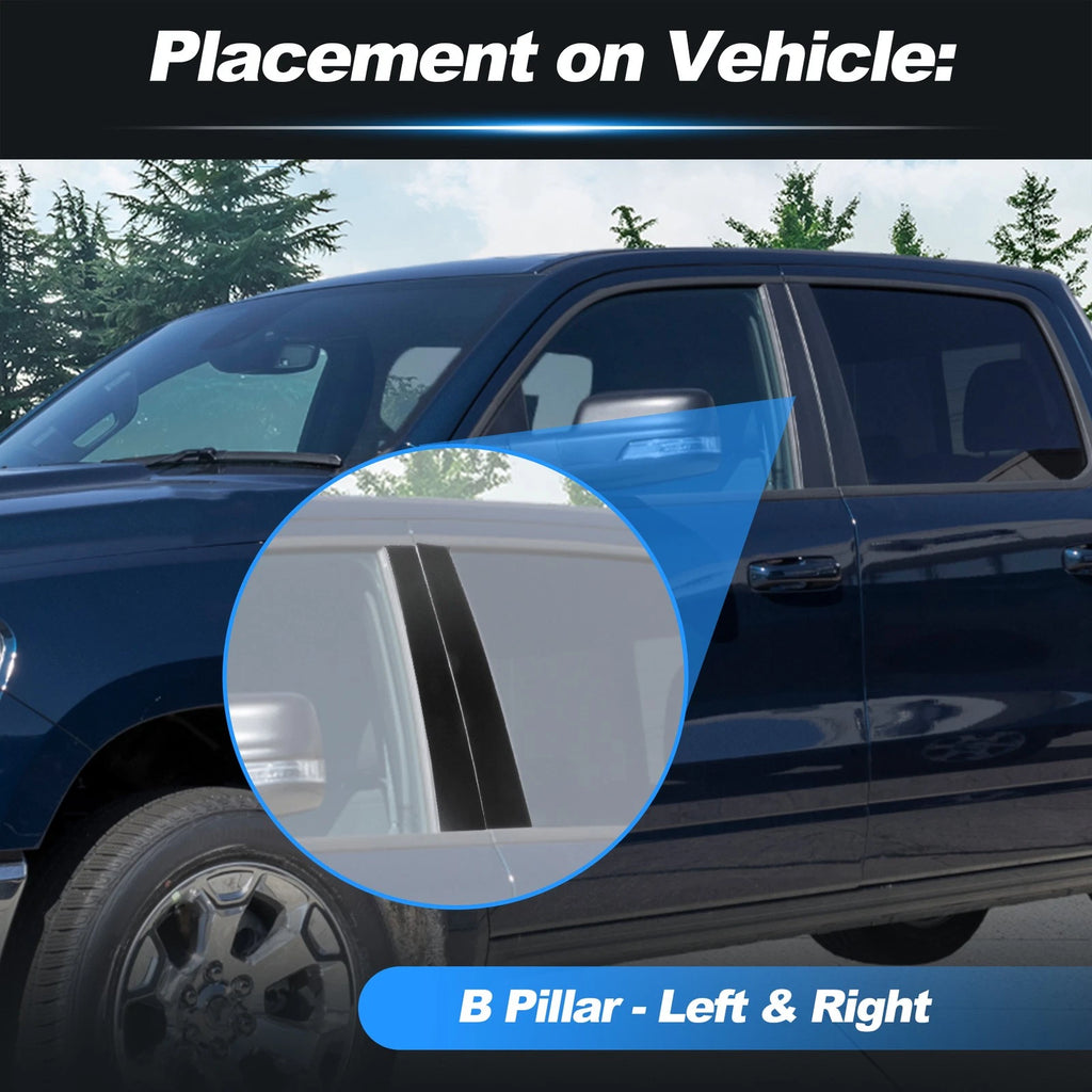 Set of 4 B Pillar Post Trim Panel Covers for Dodge Ram 1500 2500 3500 (2009–2018)