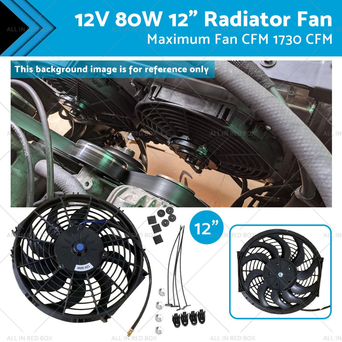 12" Push Pull Radiator Fan for Universal Engine Bay Cooling (80W)