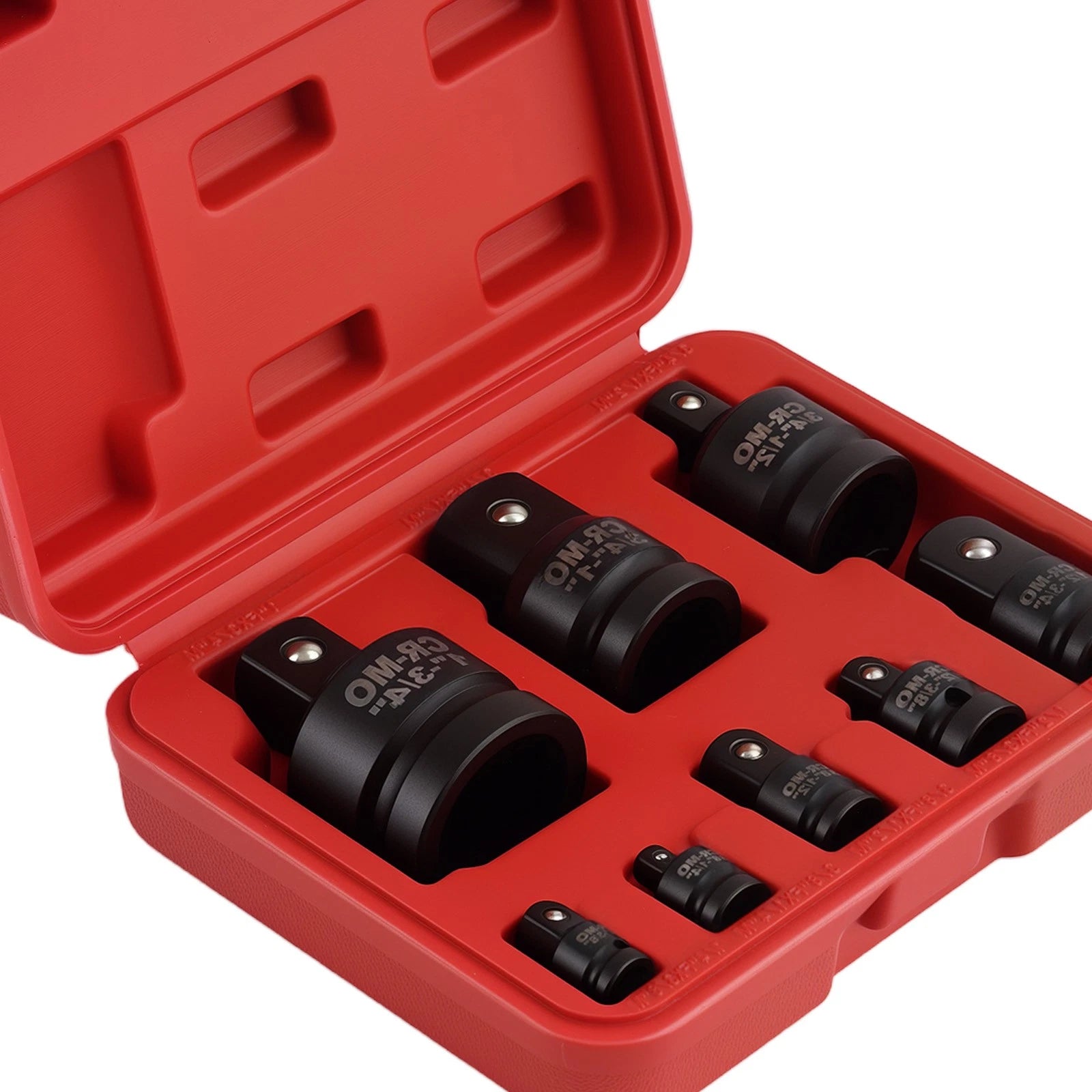 Set of 8 Impact Socket Reducers 1/4 to 1in Adapter CR-MO Steel w/ Case