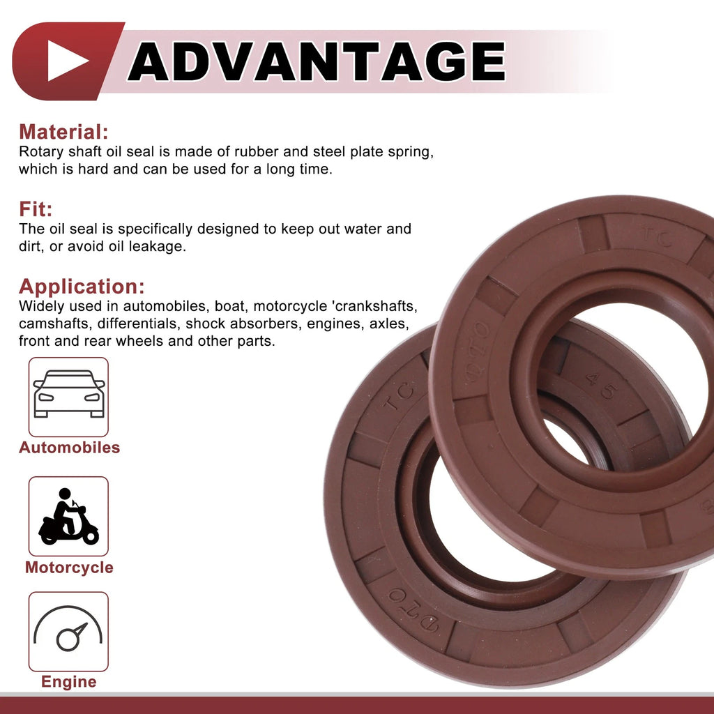 2X Oil Seal Rotary Shaft Seal for Various Models (22x45x8mm) FKM Rubber