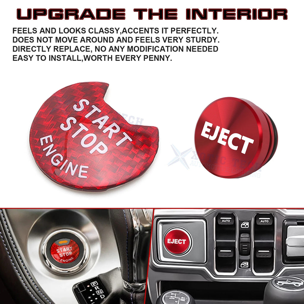 Carbon Fiber Engine Start + Red Cigarette Eject Button Trim for Nissan Infiniti (2008-2021)
