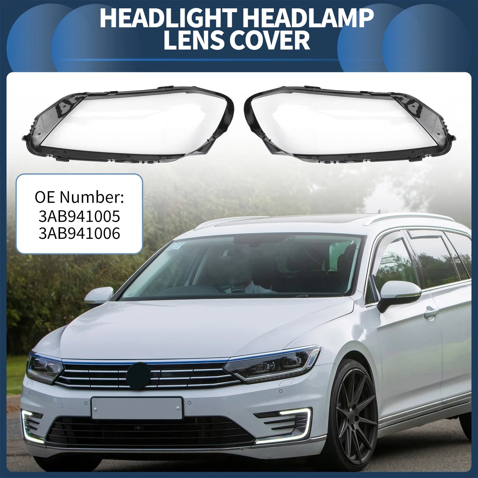 1 Pair Headlight Lens Cover for Volkswagen Passat B7 (2012–2015)