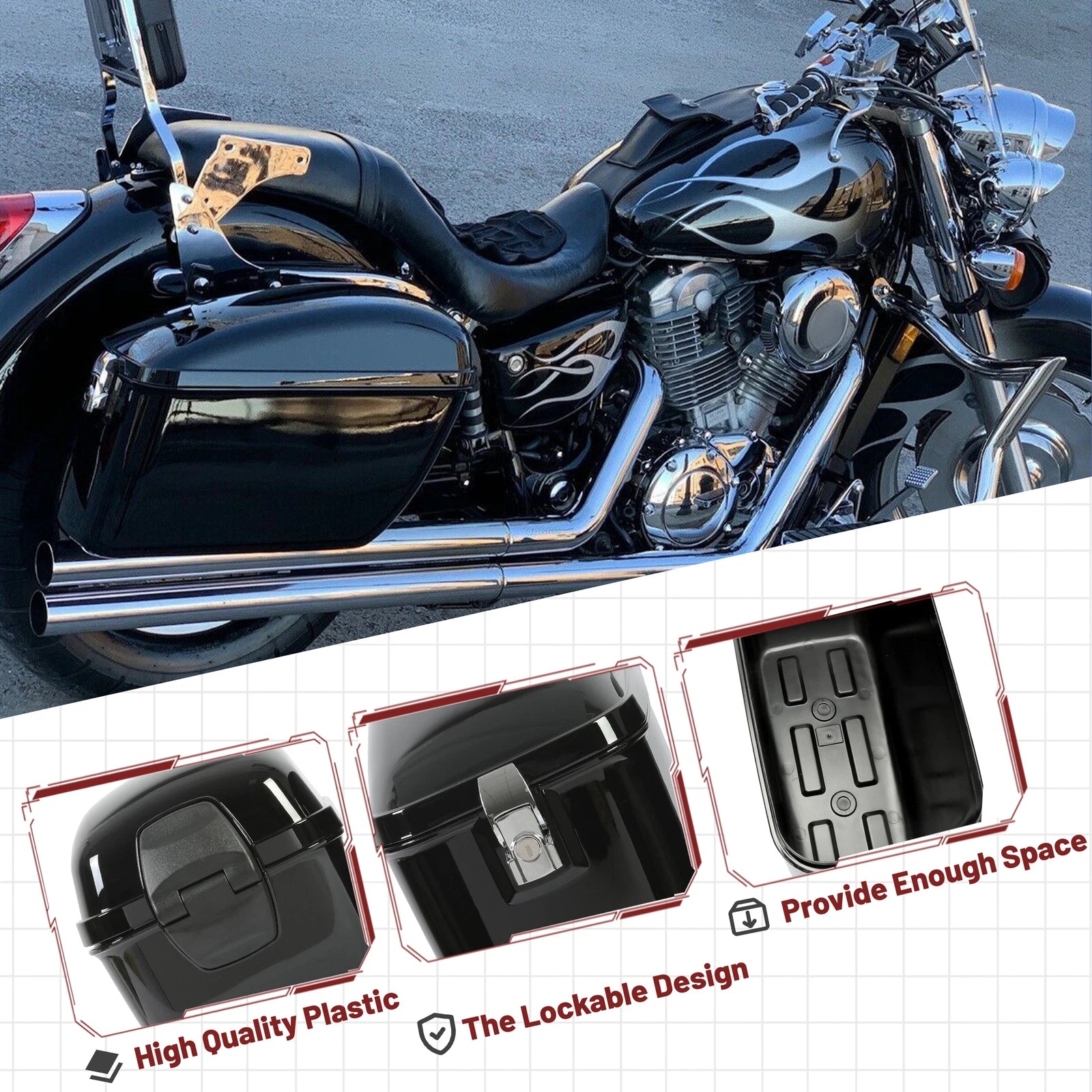 Hard Side Saddle Bags for Harley Honda Yamaha (Motorcycle)