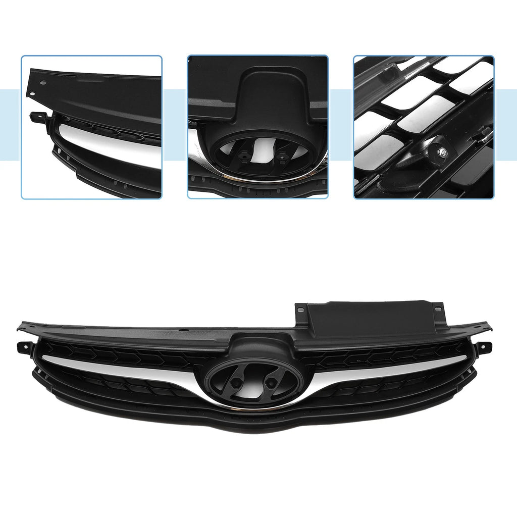 Front Upper Bumper Grille for Hyundai Elantra (2011–2011) Black Chrome