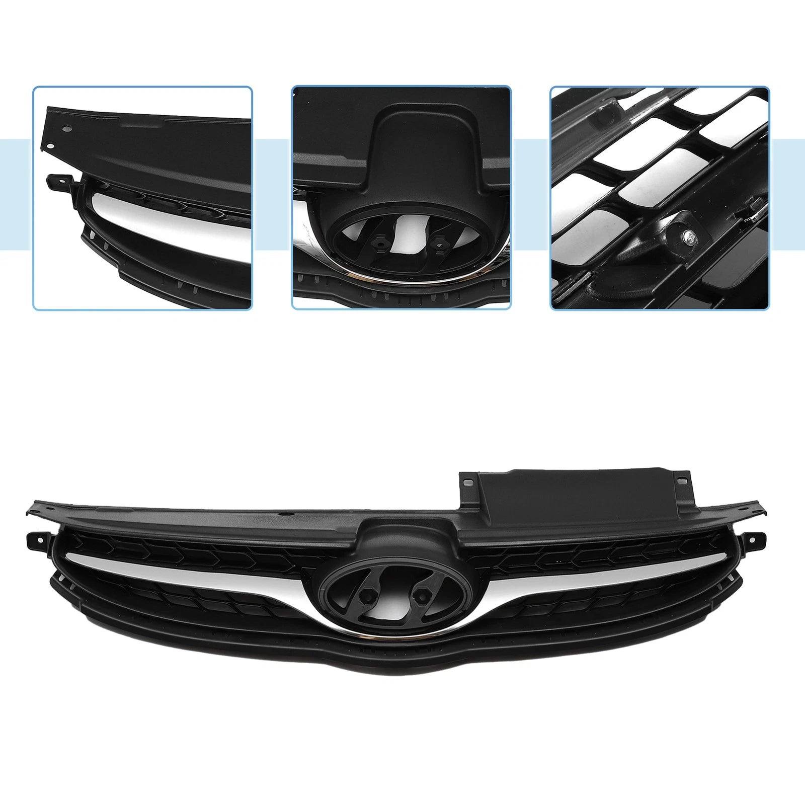 Front Upper Bumper Grille for Hyundai Elantra (2011–2011) Black Chrome