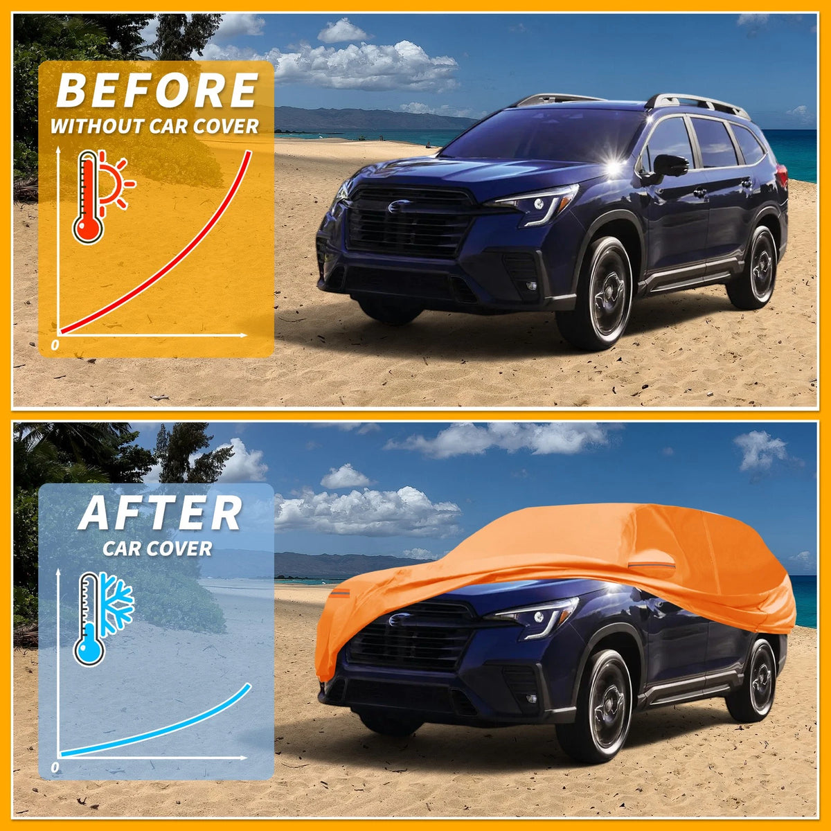 Waterproof Car Cover for Subaru Ascent (2019–2023) 210D-PU, Orange, Zipper