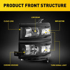 Headlight for Chevy Silverado 1500 (2014–2015) Black Housing