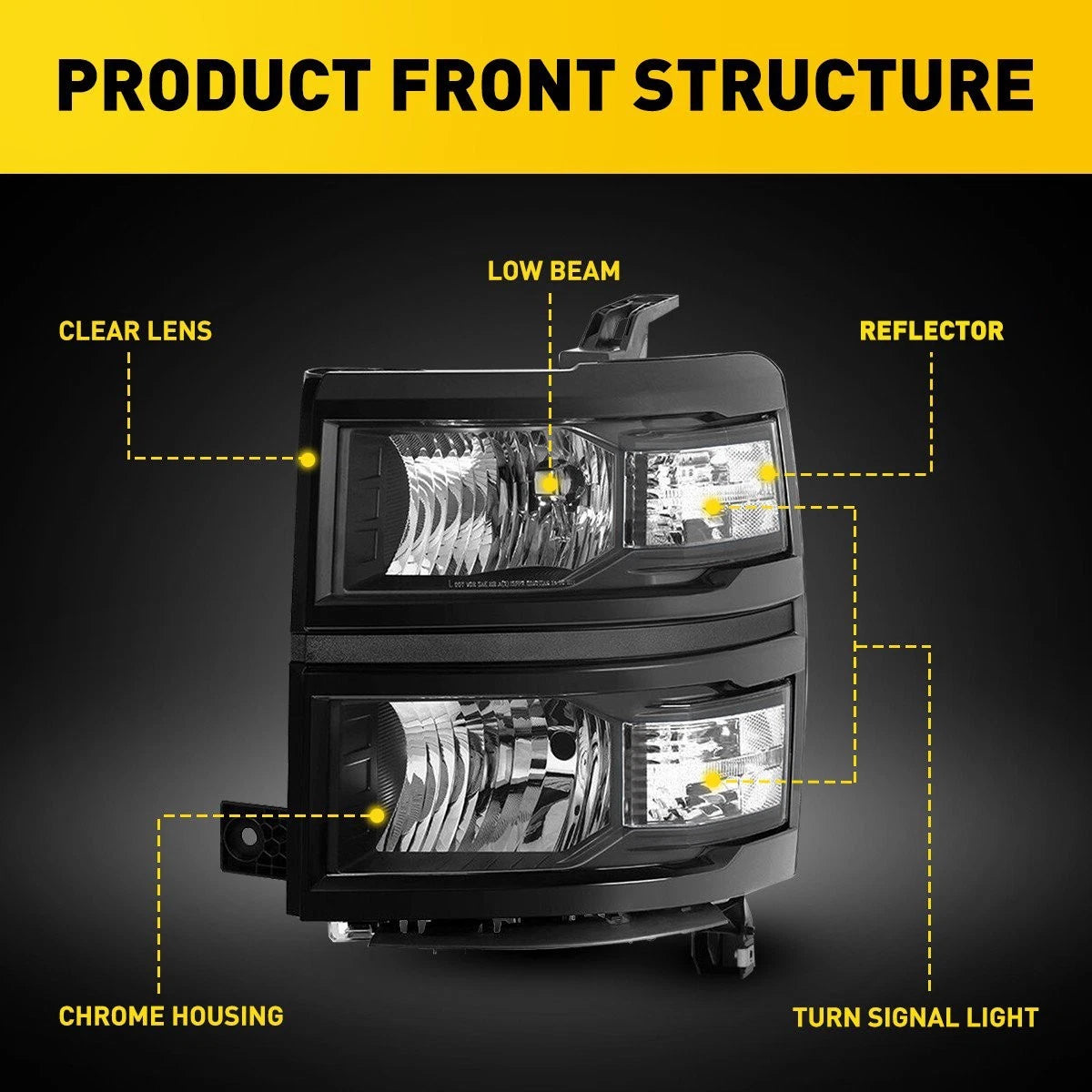 Headlight for Chevy Silverado 1500 (2014–2015) Black Housing