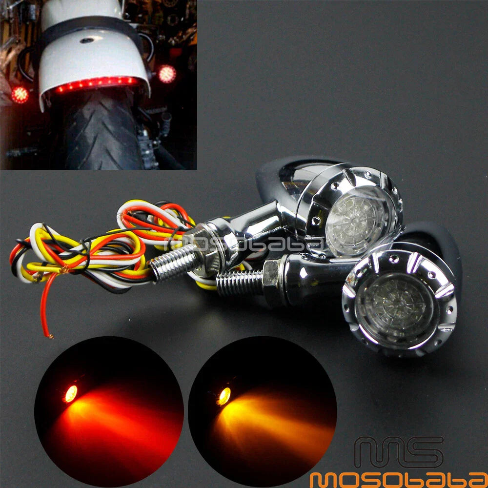 LED Brake Running Turn Signal Lights Red & Amber for Harley Dyna Kawasaki