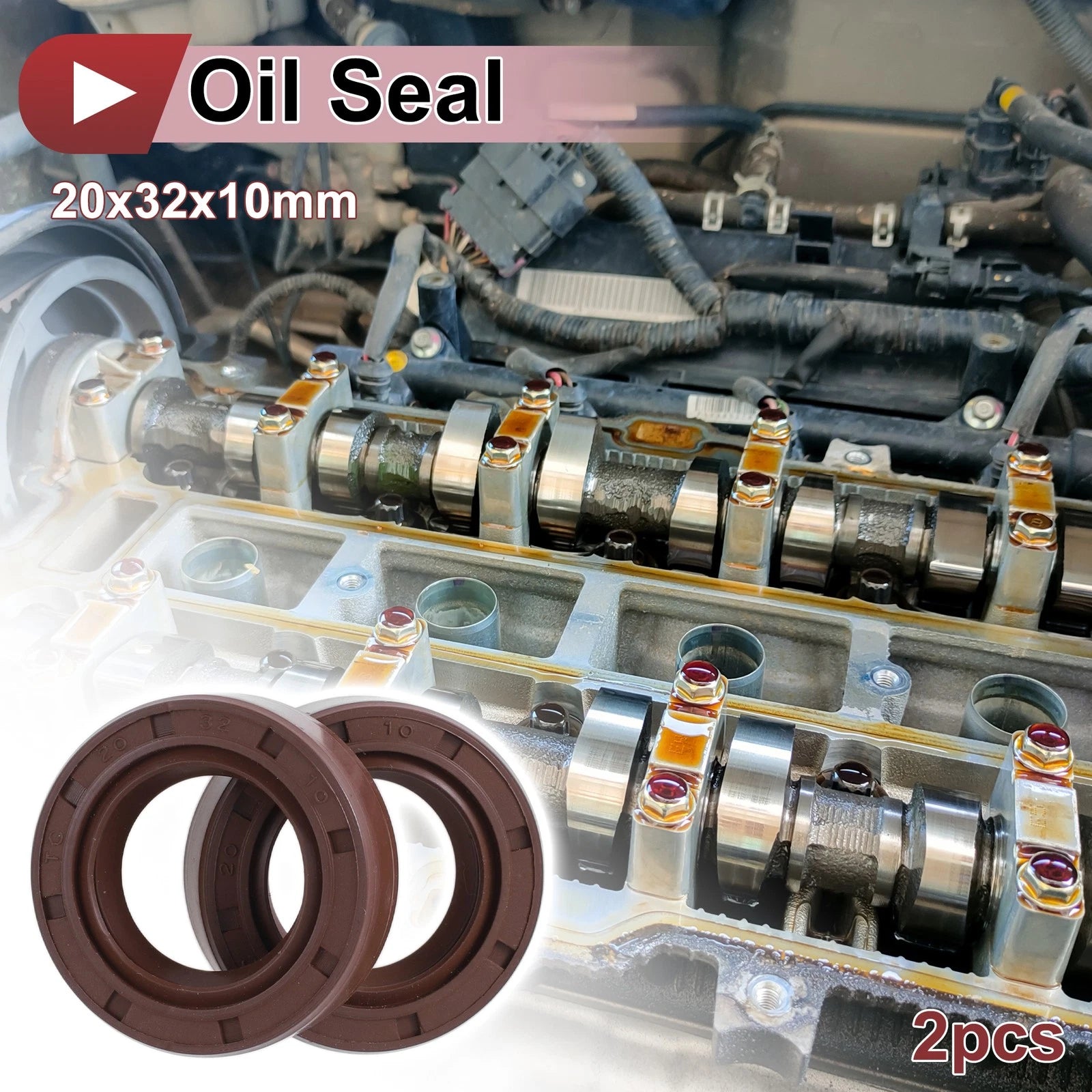 Set of 2 Oil Seal Rotary Shaft Seal FKM Rubber 20x32x10mm