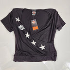 Women's Bandolier Crop V-Neck Short Sleeve Shirt for Harley-Davidson (HT4809BLK)
