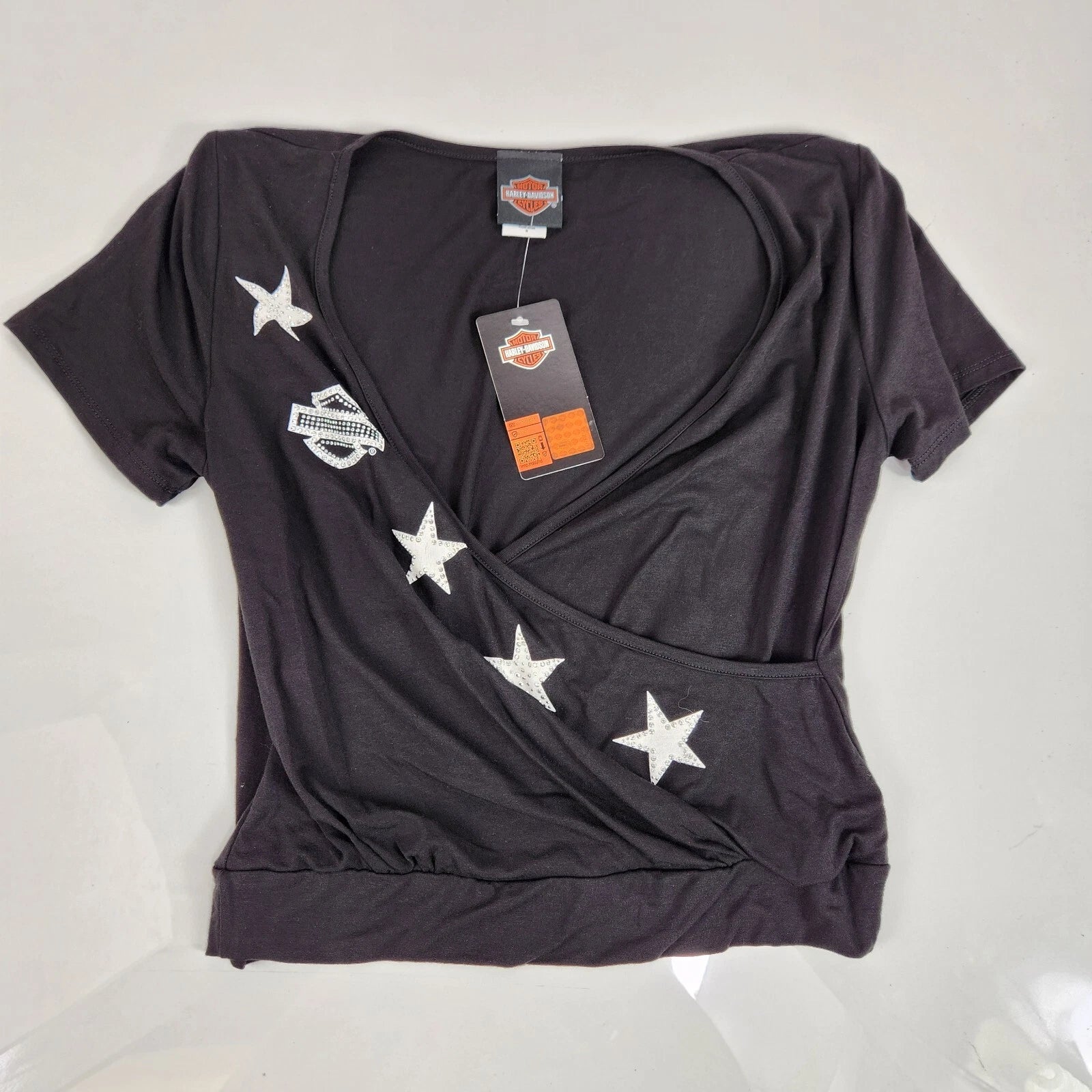 Women's Bandolier Crop V-Neck Short Sleeve Shirt for Harley-Davidson (HT4809BLK)