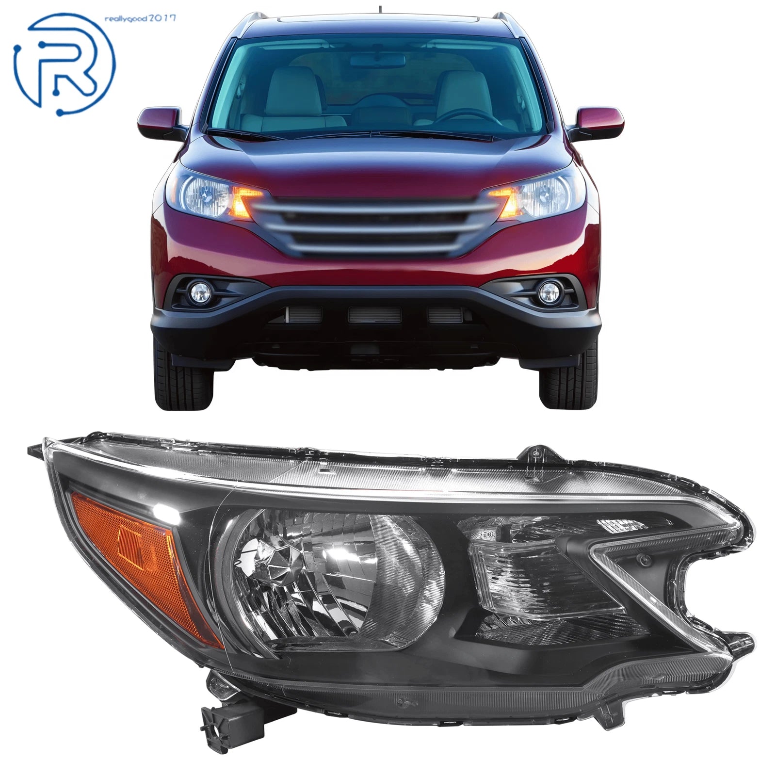 Headlights for Honda CR-V (2012–2014) Halogen Black Right Passenger Side