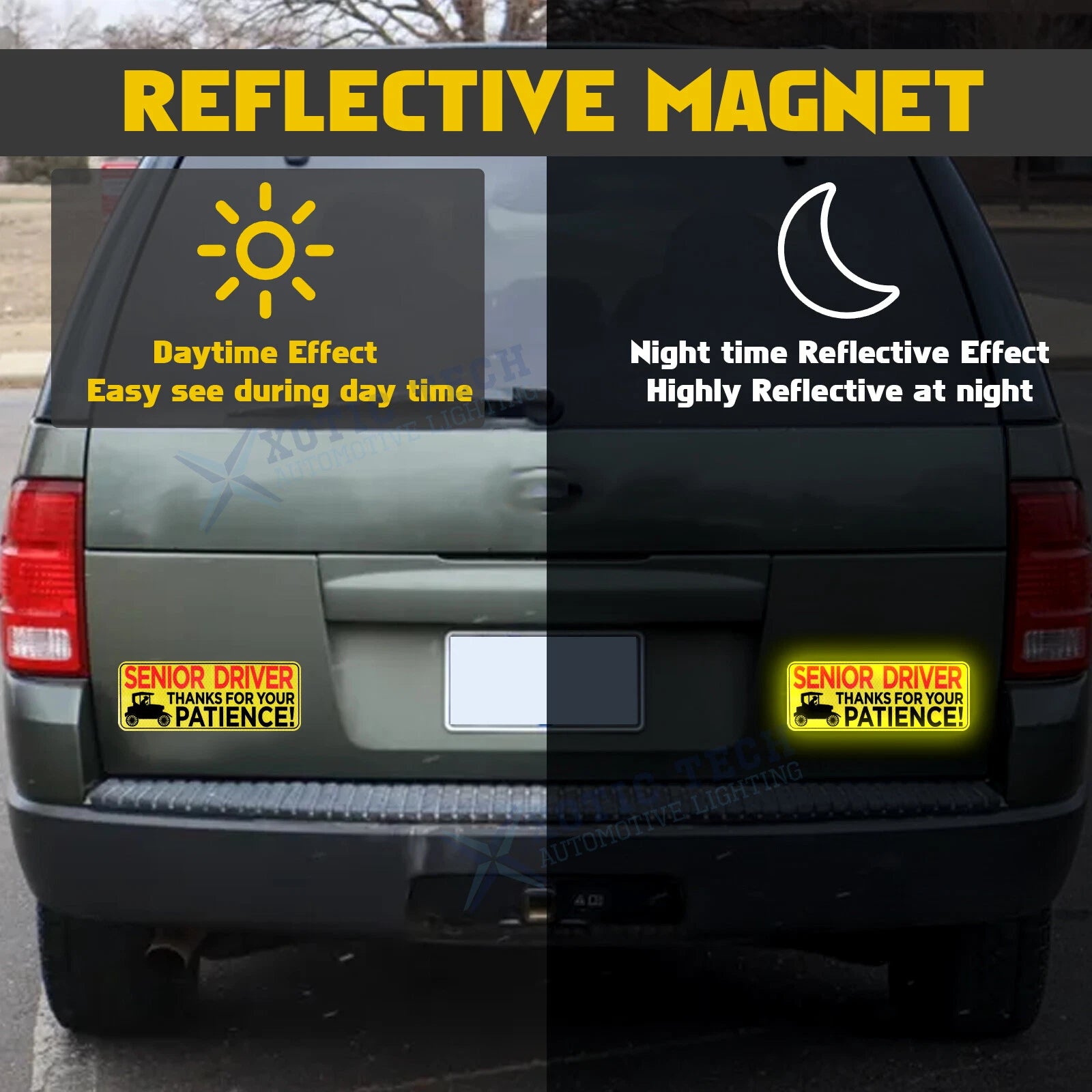 Reflective Senior Driver Car Magnet Sign for Bumper (Yellow, 1 Pack)