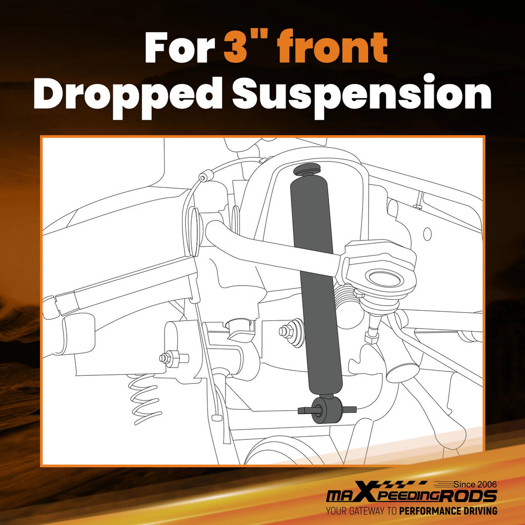 Front Lowering Shocks for Ford F150 & F100 2WD (1980–1996) 3" Drop, Dust Cover