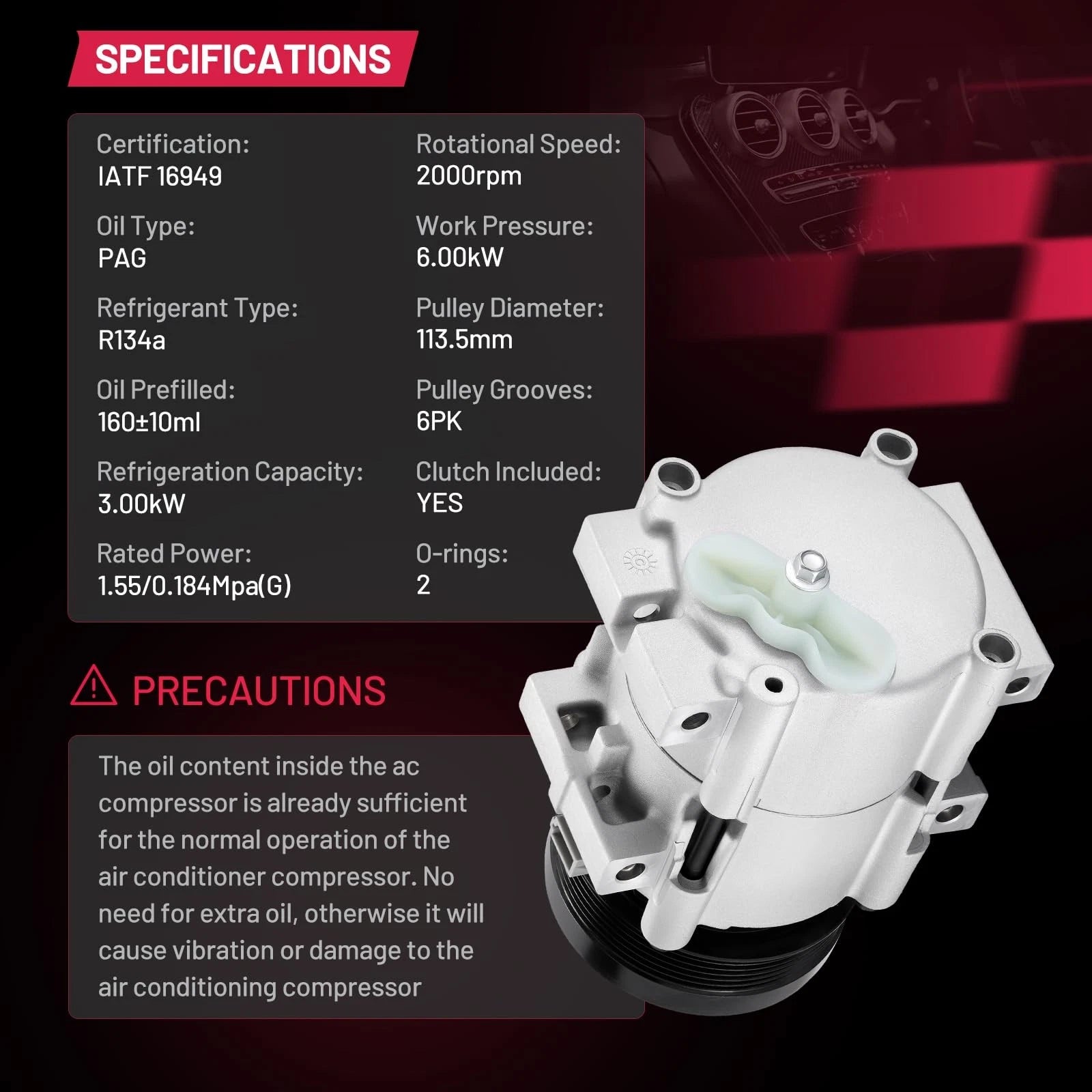 A/C Compressor 6-Groove for Mazda CX-7 (2009–2012)