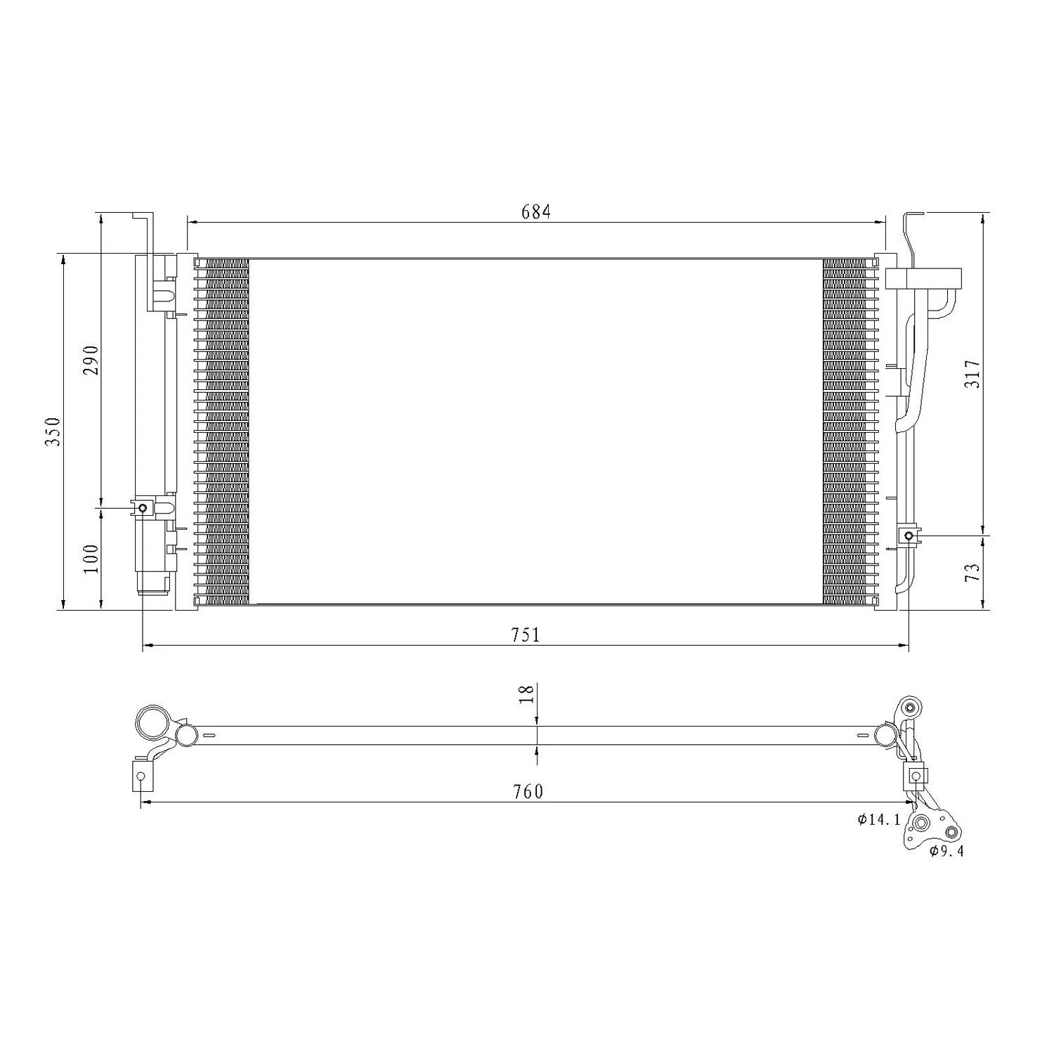 Replacement A/C Condenser w/Receiver Drier (See compatibility Chart)