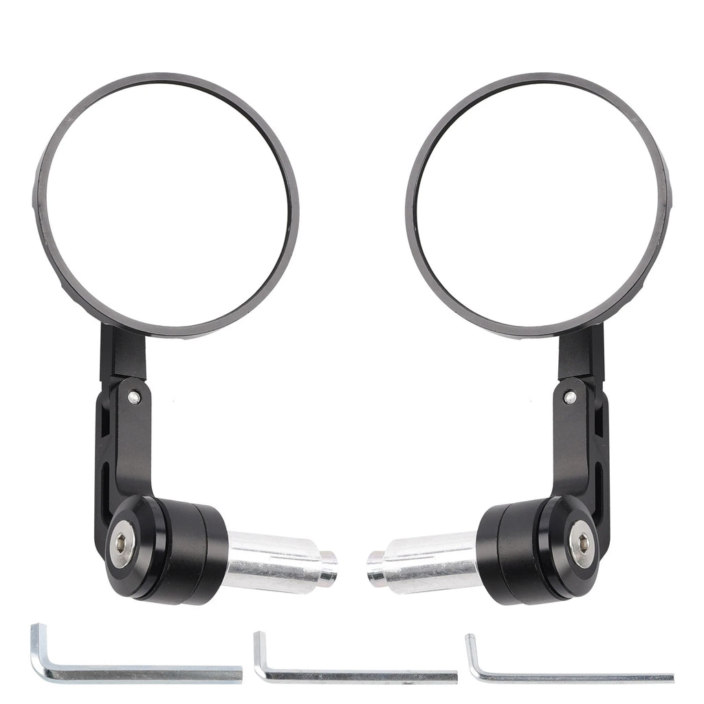 3" Round Bar End Mirror Set for Universal Fit (7/8" & 1") - Carbon Black