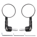 3" Round Bar End Mirror Set for Universal Fit (7/8" & 1") - Carbon Black