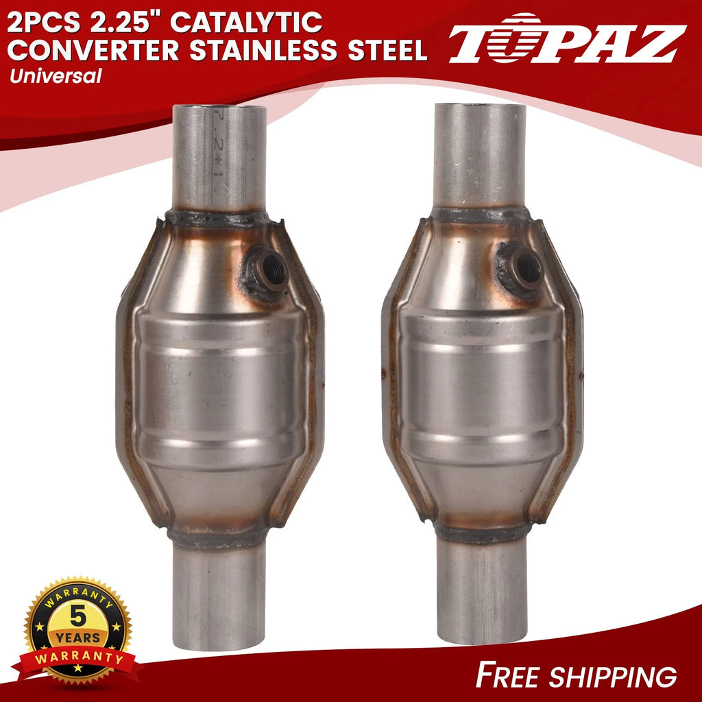 2X 2.25" Inlet/Outlet Catalytic Converter with O2 Port Stainless Steel
