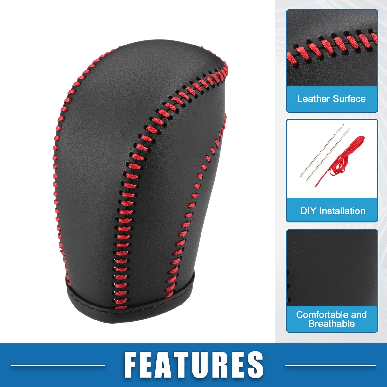 Gear Shift Lever Cover for Volkswagen Atlas (2018–2022) Black Red Stitches