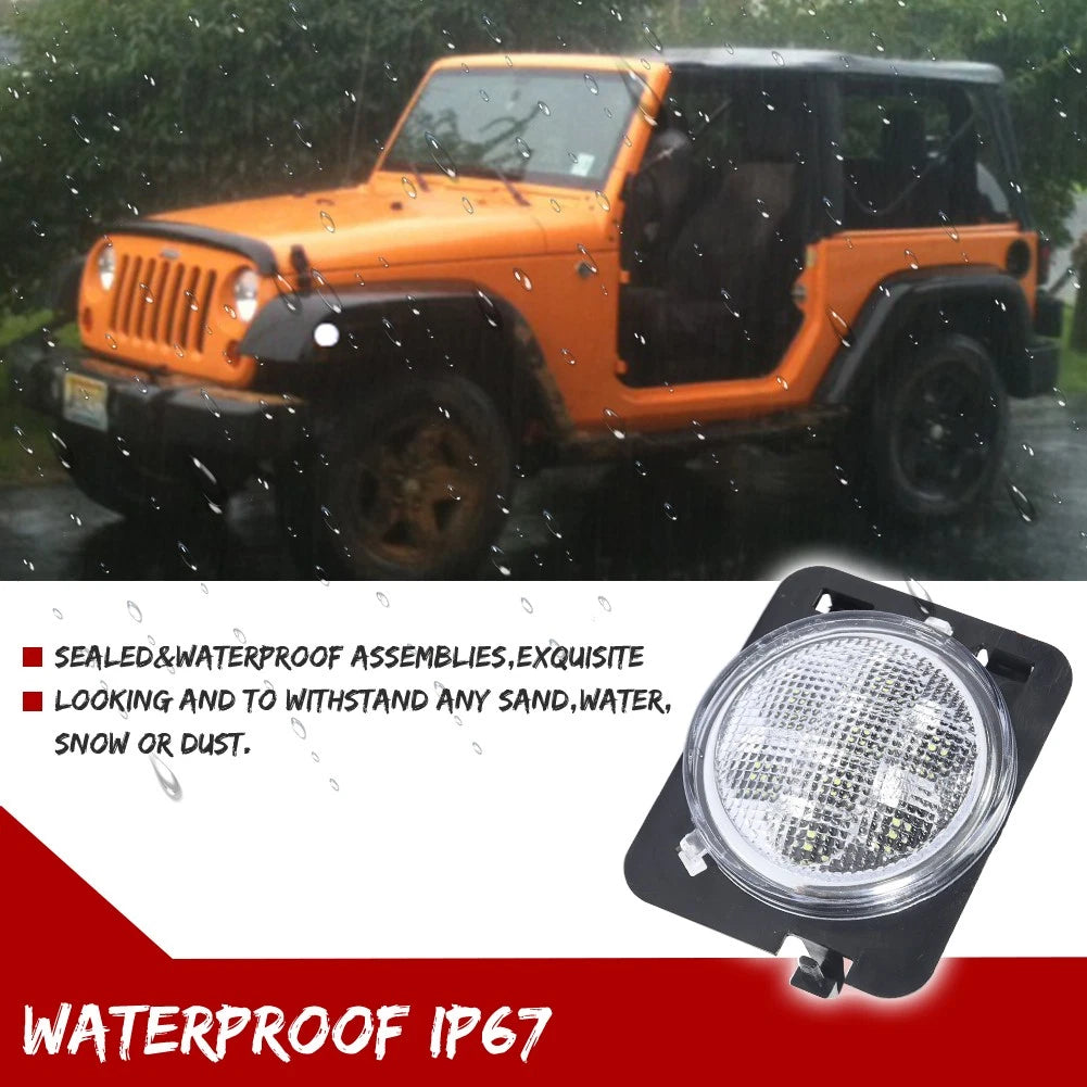 2X Clear Lens LED Side Marker Lights for Jeep Wrangler JK (2007–2018)