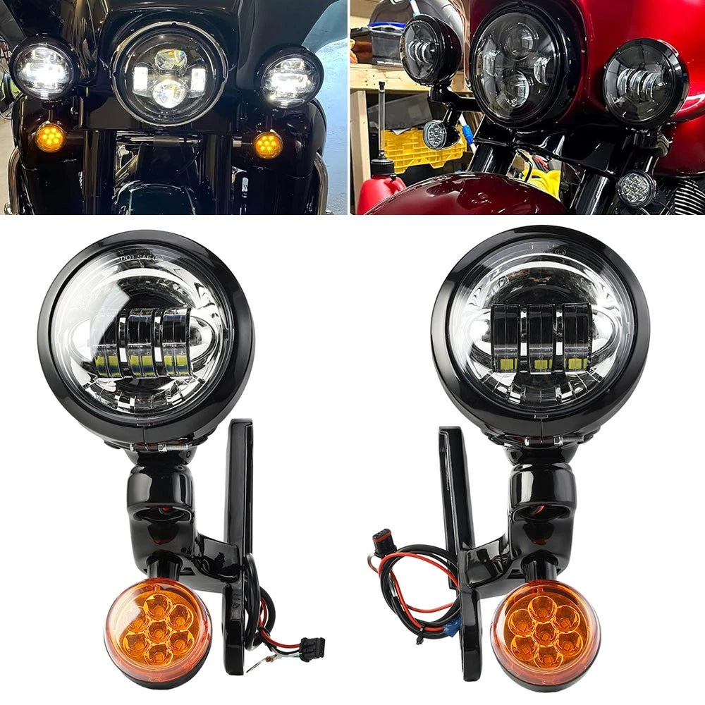 4.5" LED Auxiliary Passing Light w/ Bracket for Harley Touring Road King (1994–2023)