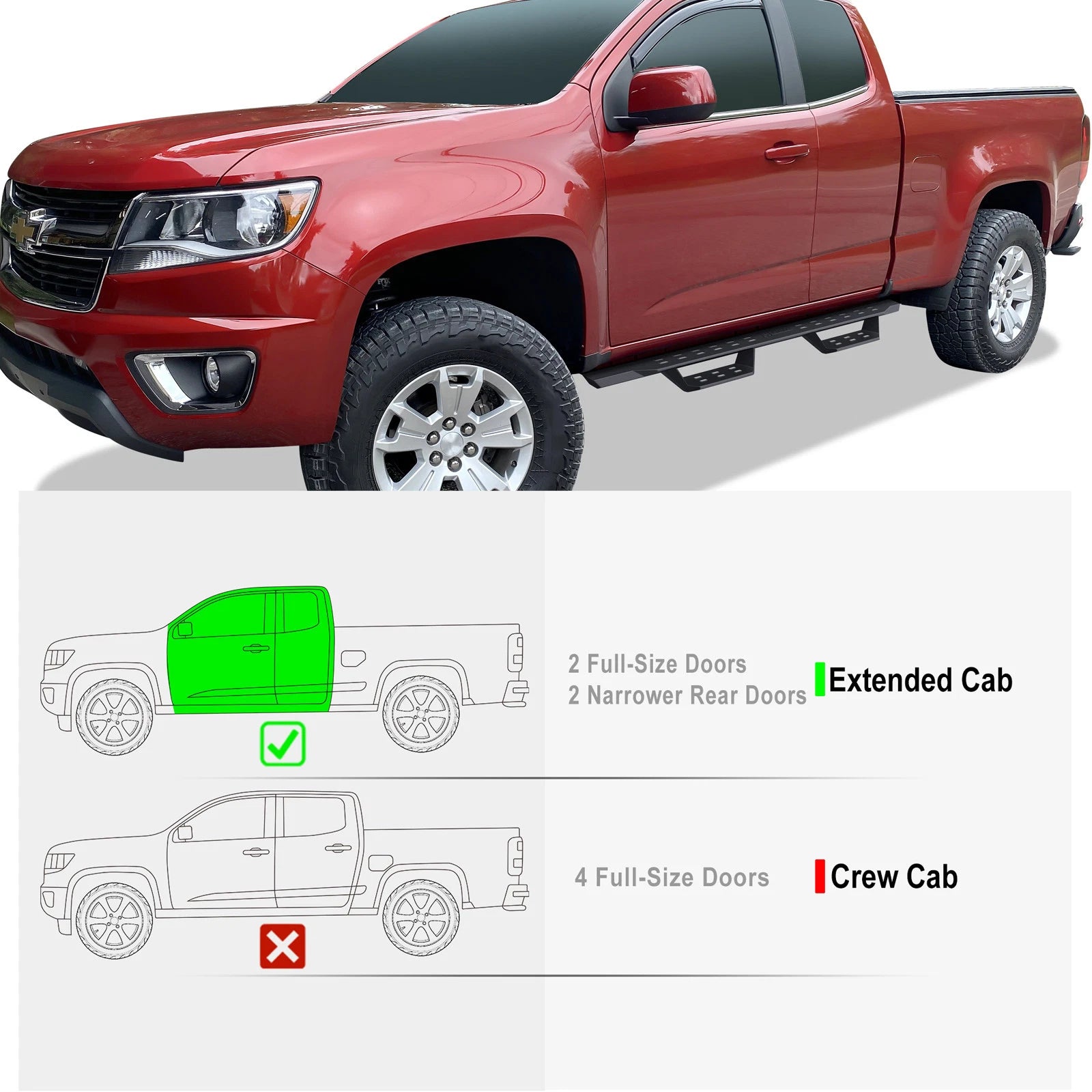 2X Black Overland Slider Drop Steps for Colorado Canyon (2015-2022)