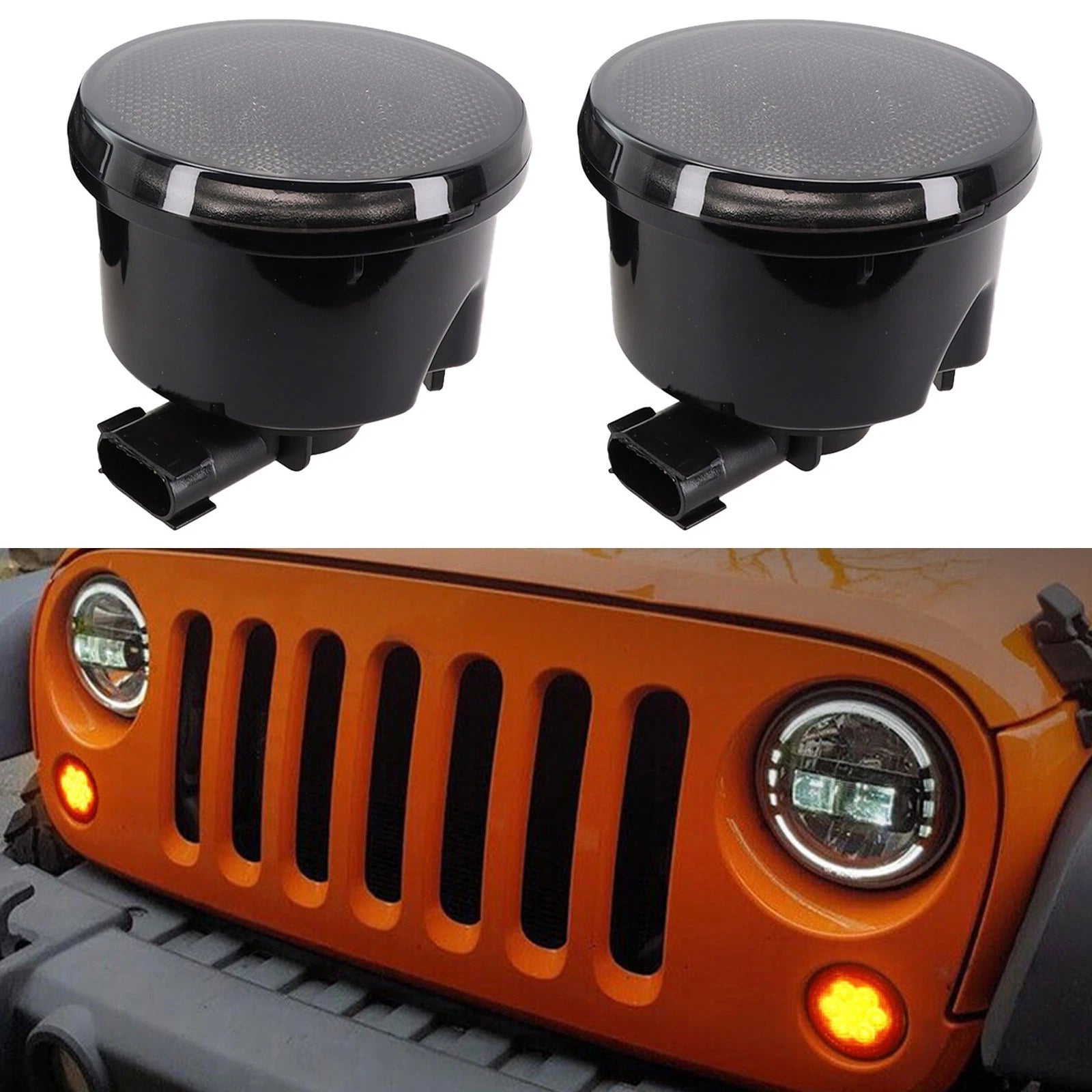 2X Turn Signal Lights for Car Truck (Amber LEDs, Smoke Lens)