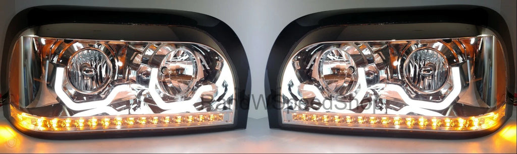 Chrome Headlights Front Pair with LED Turn Signal for Freightliner Century (1995–2007)