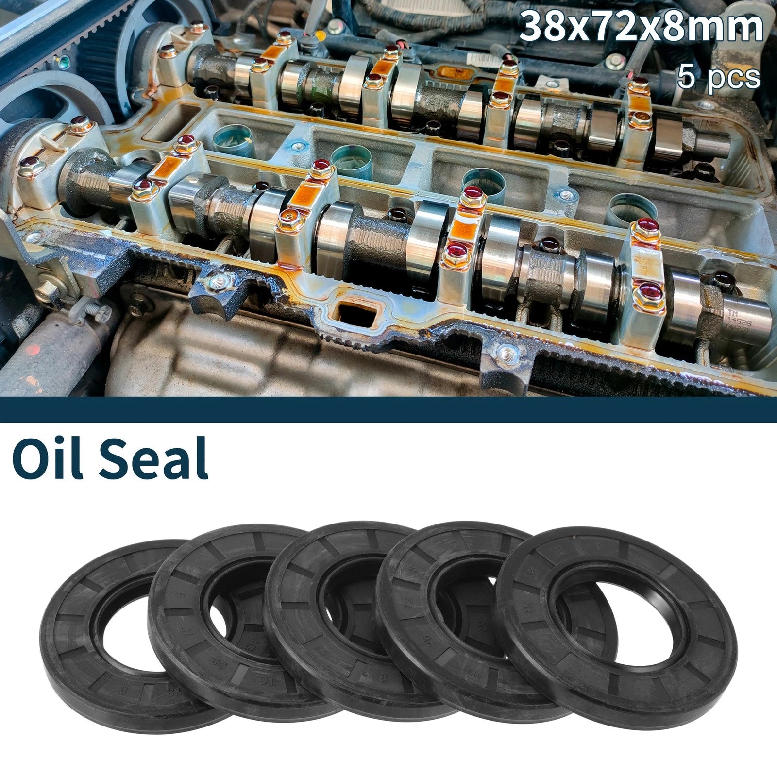 Set of 5 Oil Seal Rotary Shaft Seal NBR Rubber 38x72x8mm