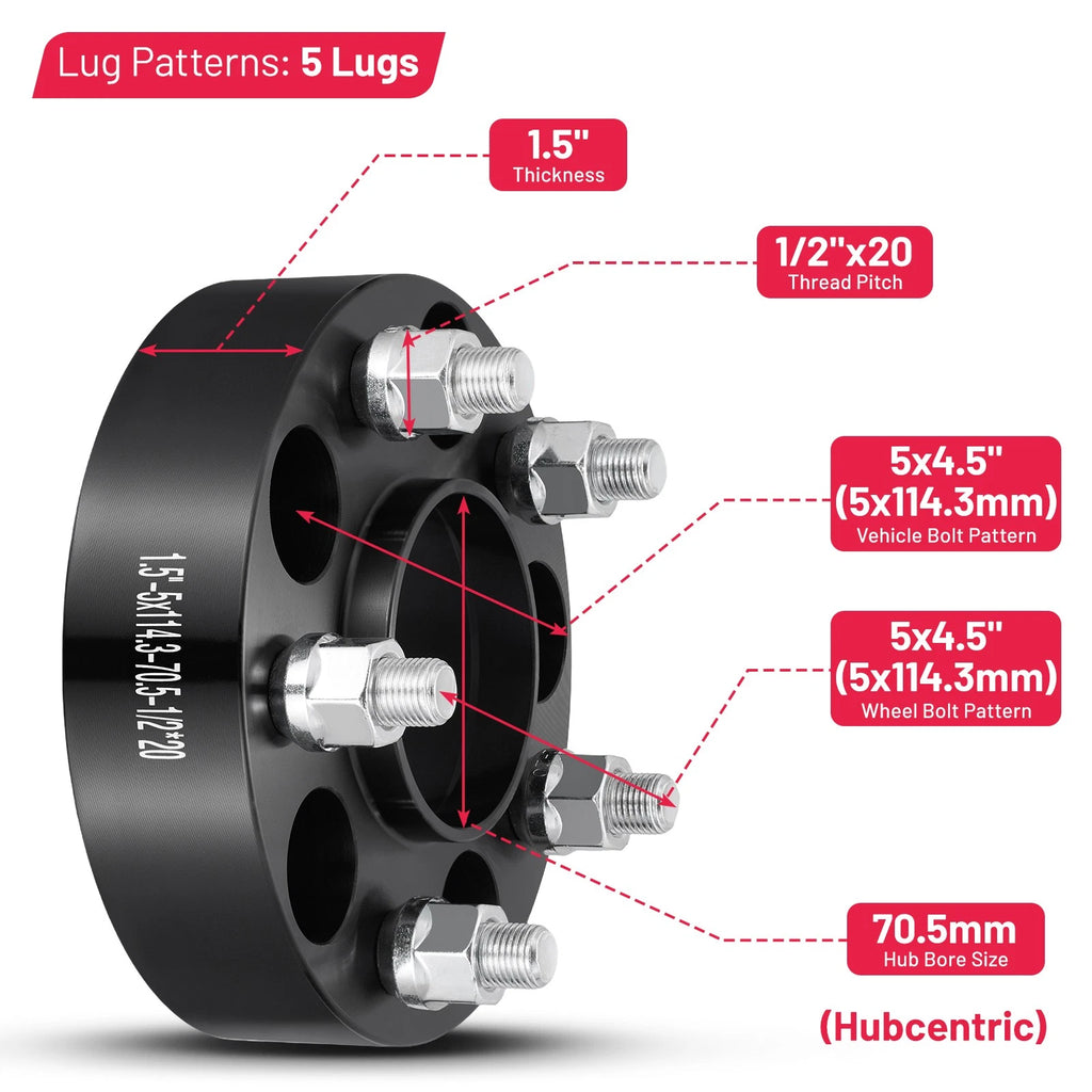 Set of 4 Hubcentric Wheel Spacers 1.5" 5x4.5 for Ford Mustang Edge Ranger