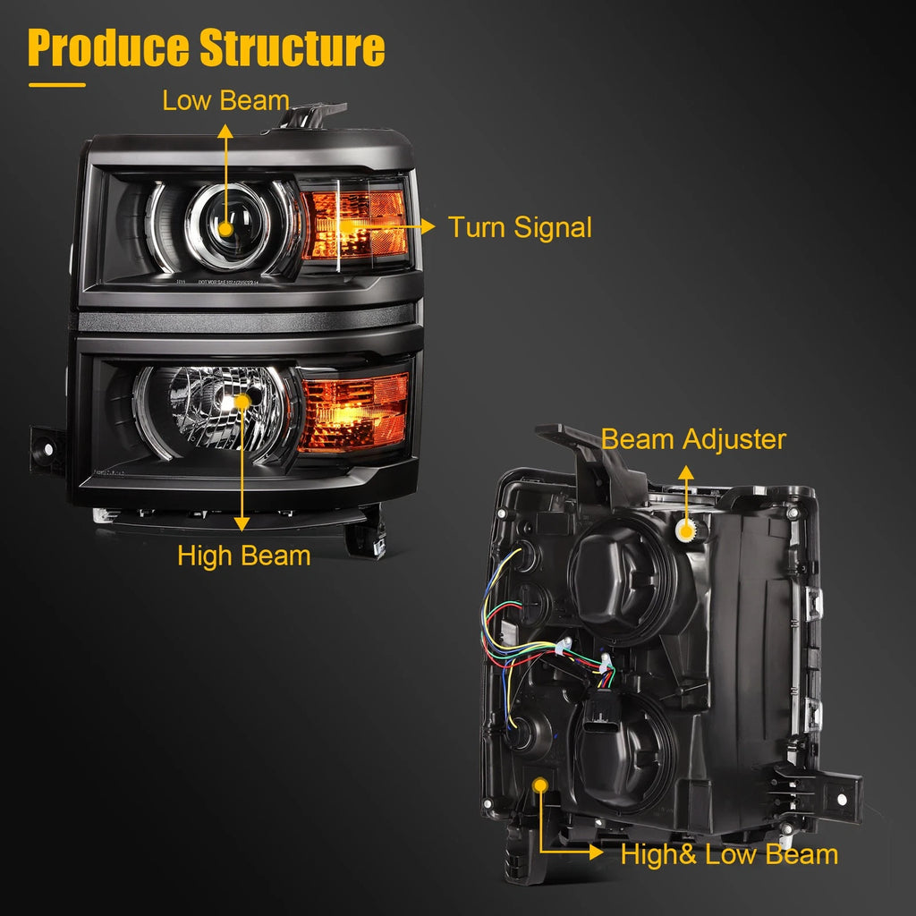 Pair Projector Headlights for Chevy Silverado 1500 (2014–2015)