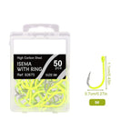 50pcs High Carbon Steel Fishing Hooks - Fluorescent Yellow