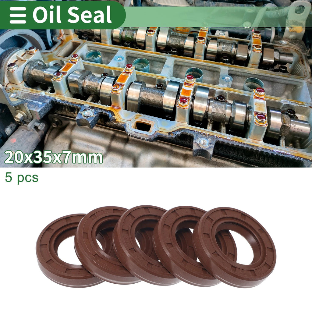 Set of 5 Oil Seal Rotary Shaft Seal FKM Rubber 20x35x7mm