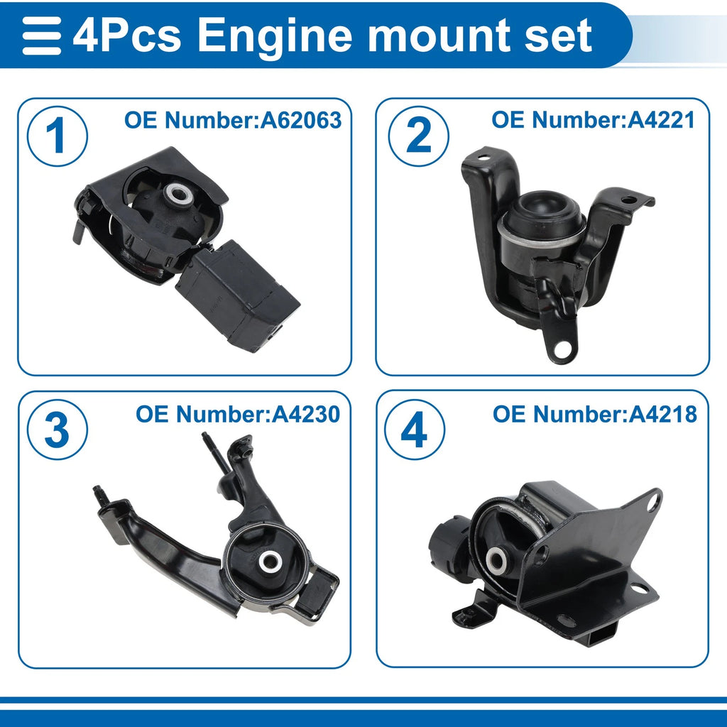 Set of 4 Engine Motor Mounts No.A62063/A4221/A4230/A4218 for Pontiac Vibe (2003–2008)