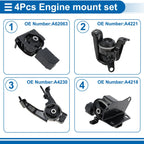 Set of 4 Engine Motor Mounts No.A62063/A4221/A4230/A4218 for Pontiac Vibe (2003–2008)