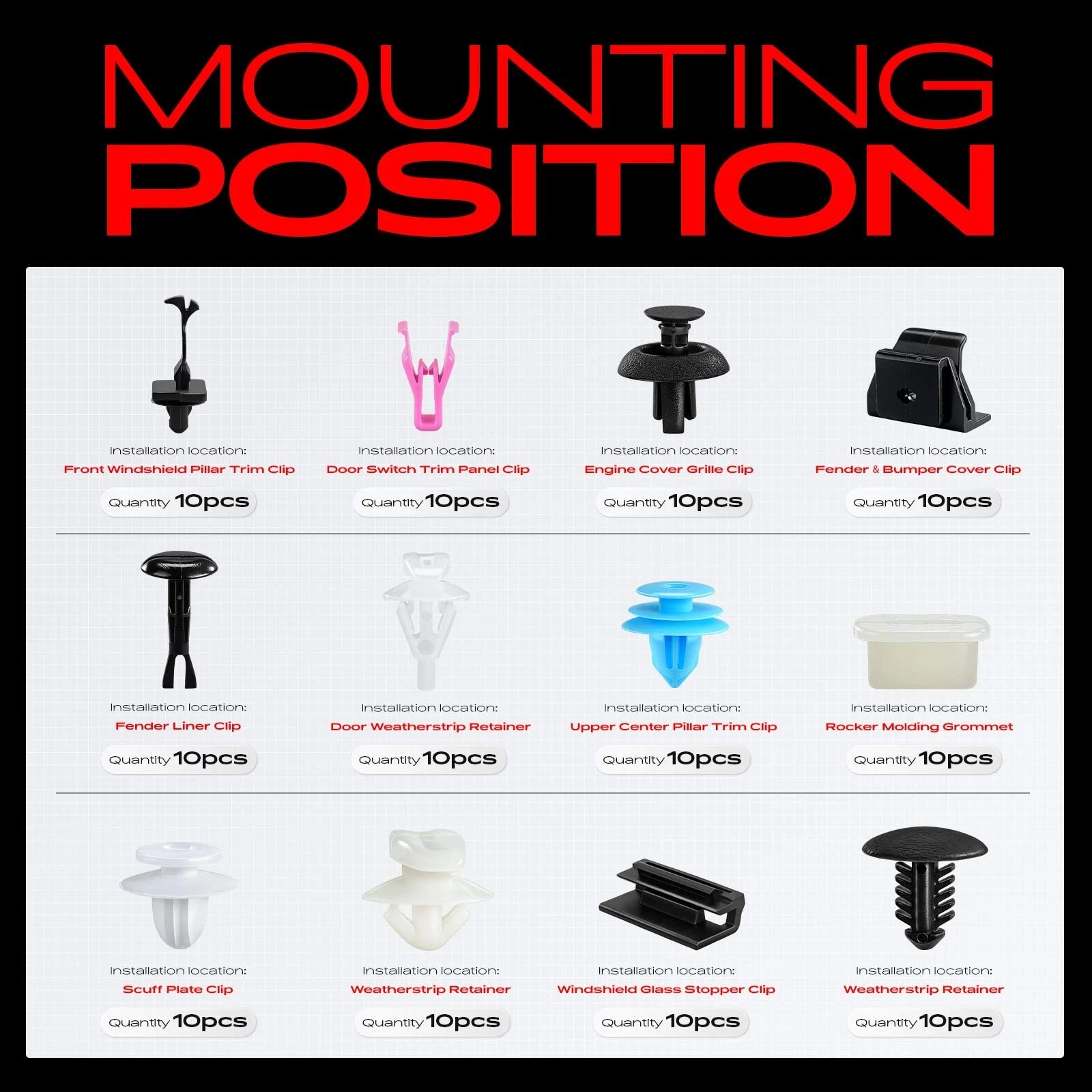 Fender Splash Shield Retainer Moulding Clip Kit for Toyota Matrix (2009-2013)