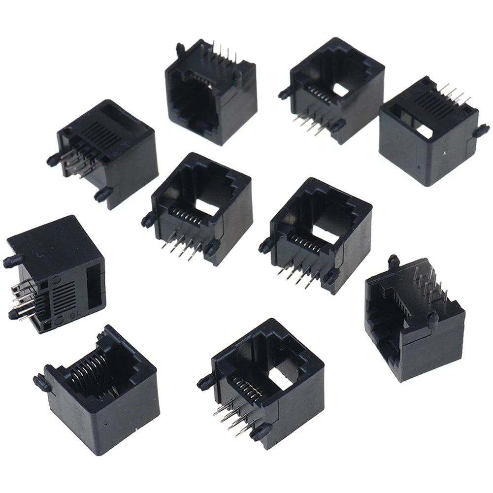 10PCS RJ45 8P8C Female Network Socket for PCB Mounting Grey Black