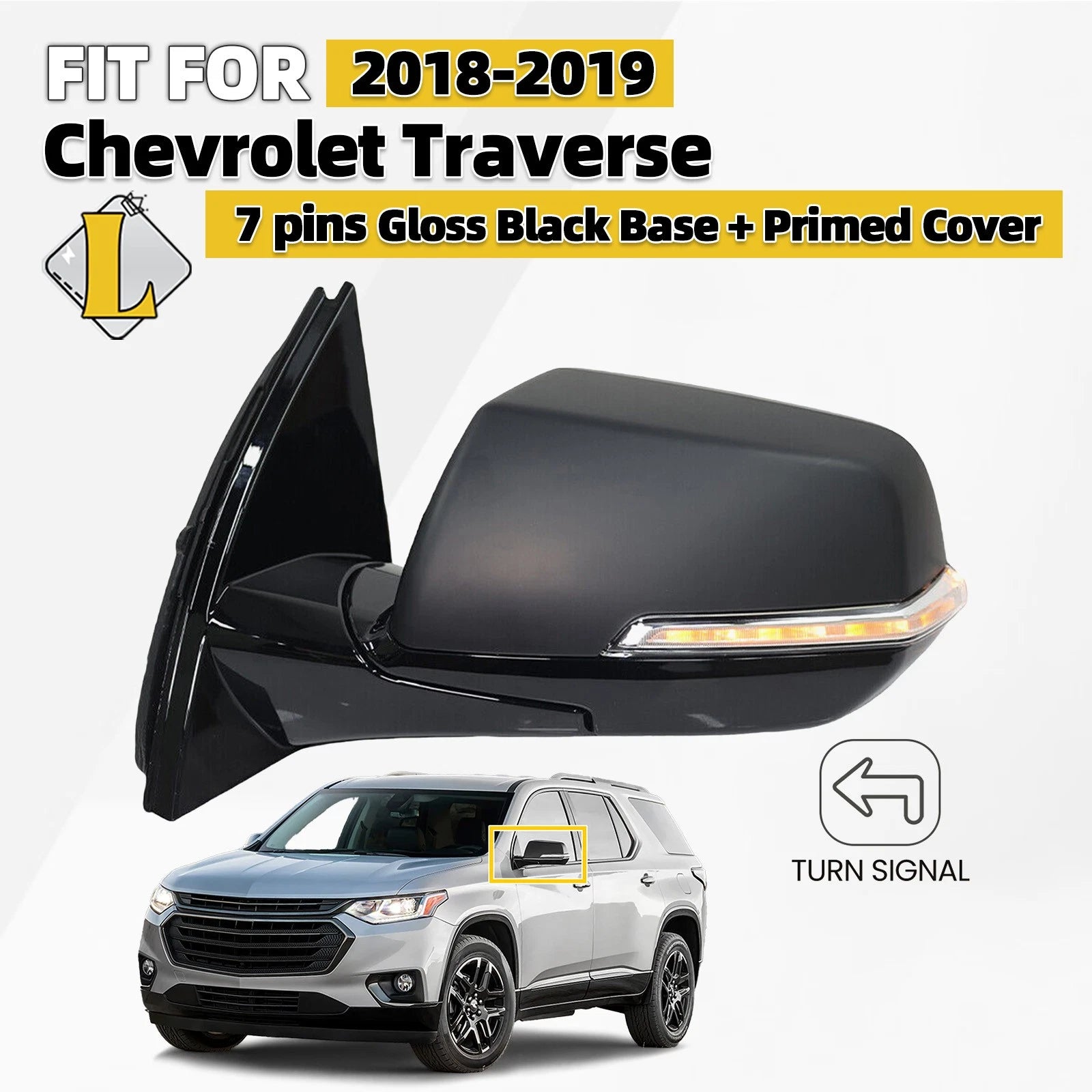 Side Mirror for Chevrolet Traverse (2018–2019) with Turn Signal, Left Driver, 7 Pins