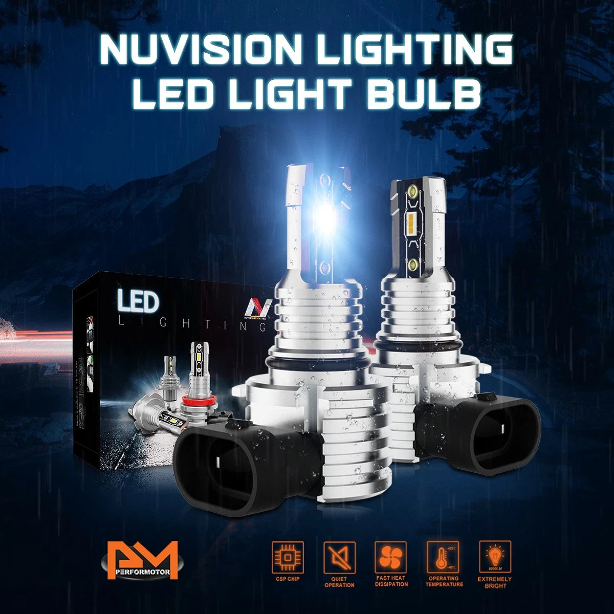 2X 9006 (HB4) LED Headlight Bulb for NUVISION (2400LM)