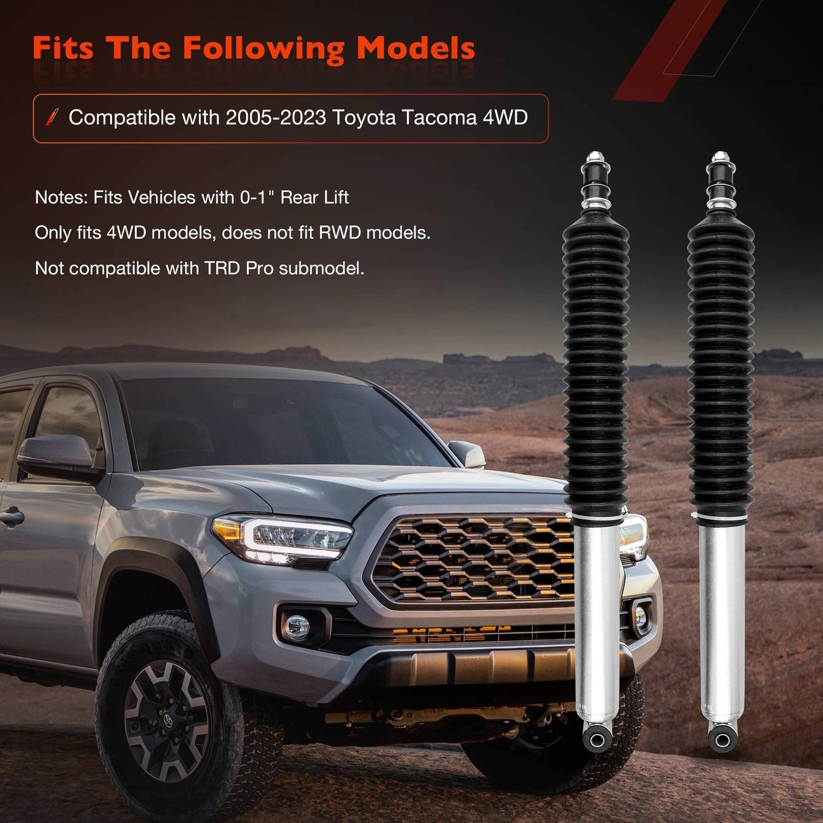 Rear Monotube Shock Absorber for Toyota Tacoma 4WD (2005–2015) w/ 0-1" Lift
