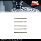 Set of 5 End Mills for CNC Machining (1/8 x 1/2 x 1-1/2)
