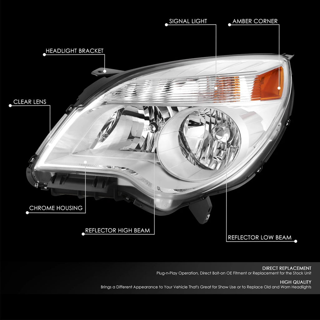 Left Side Chrome Housing Headlight Lamp for Chevy Equinox (2010–2015)