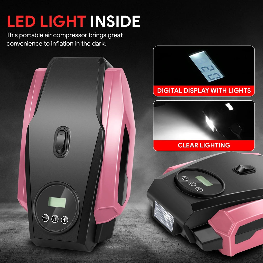 LED Tire Inflator for Universal Use (Portable, Auto Shut Off)
