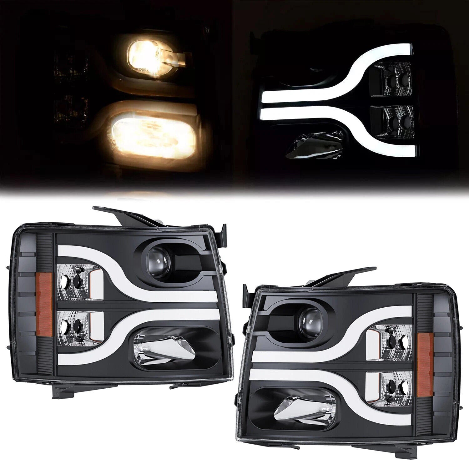Projector Headlights LED DRL for Chevy Silverado 1500 2500HD 3500 HD (2007–2013)
