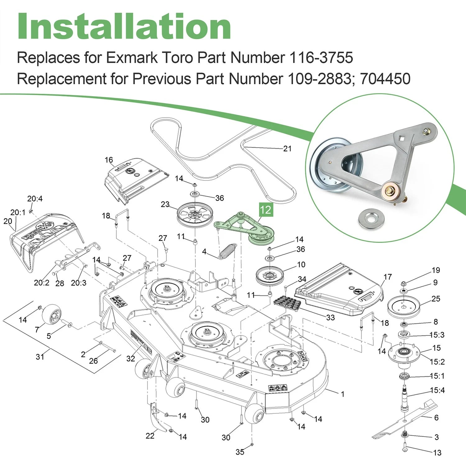 Deck Idler for Exmark Lazer Z AS E S X Z Series (116-3755, 109-2883)