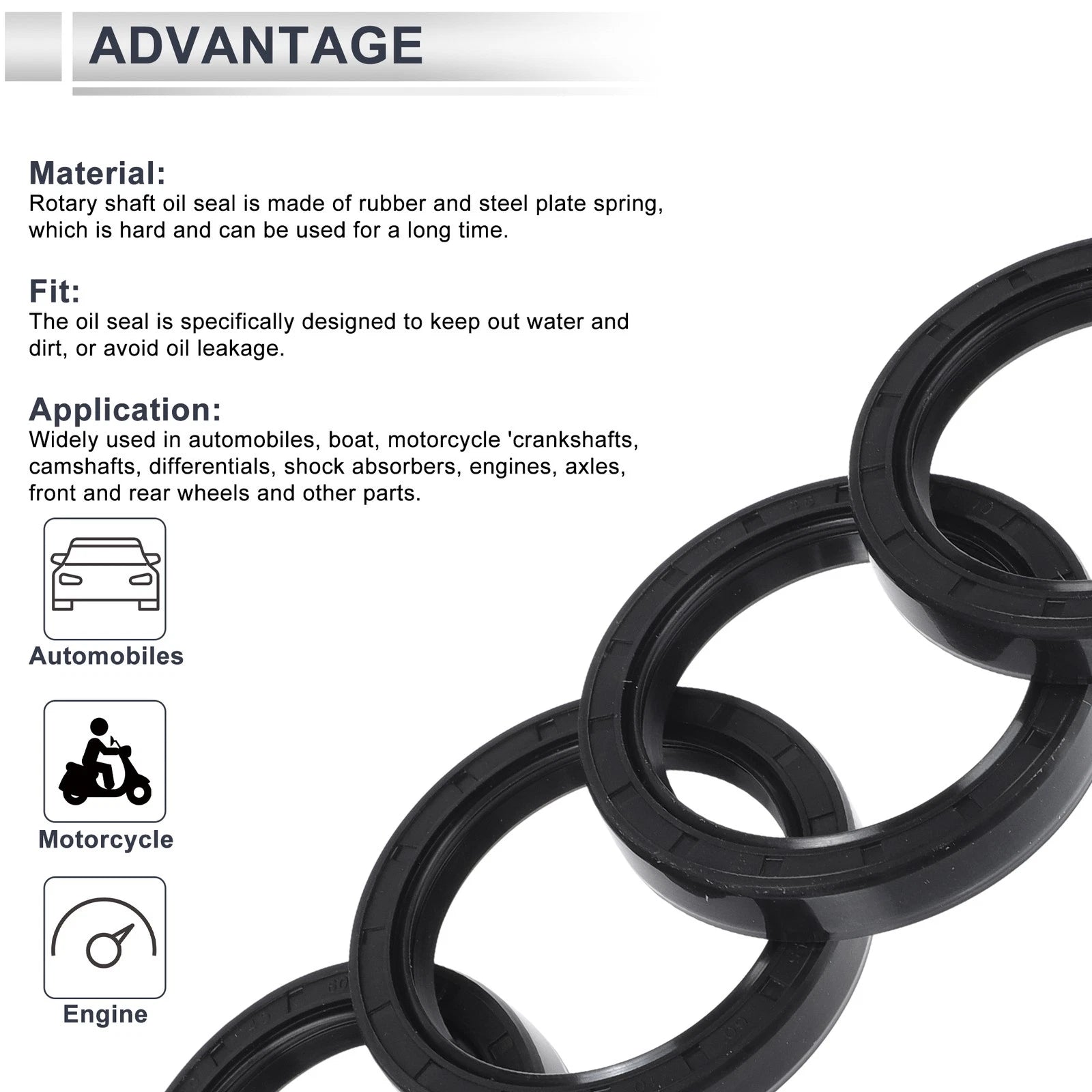 Set of 5 Oil Seal Ring 45x60x10mm NBR Rubber for Rotary Shaft
